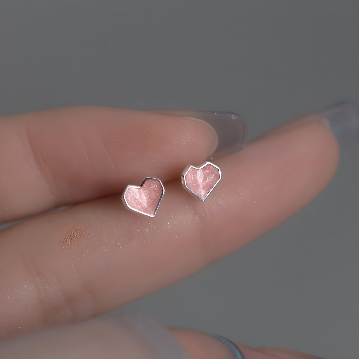Heart Shaped Stud Earrings 925 Sterling Silver Enamel Drop