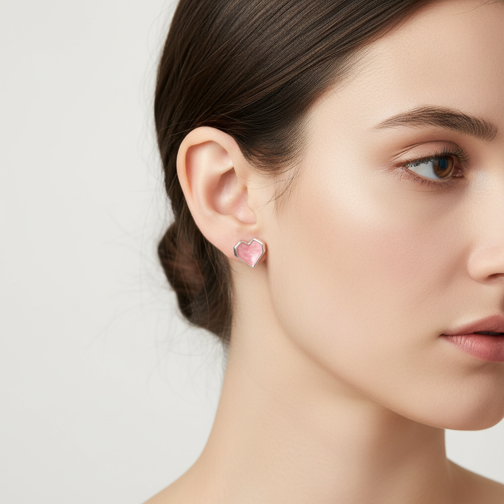 Heart Shaped Stud Earrings 925 Sterling Silver Enamel Drop