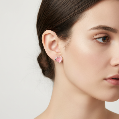 Heart Shaped Stud Earrings 925 Sterling Silver Enamel Drop