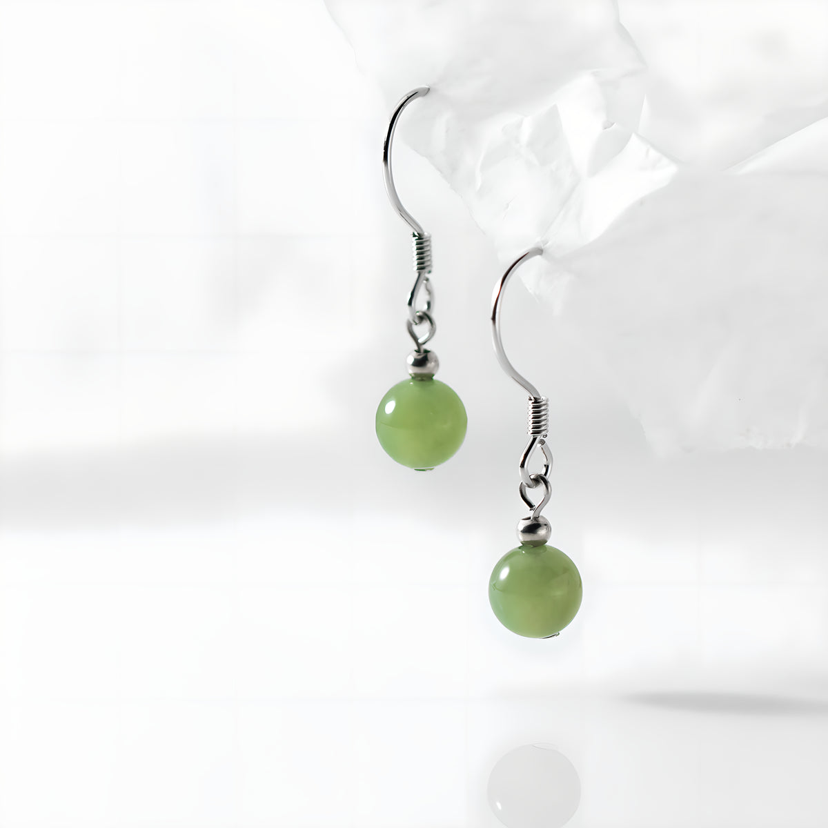 Hetian Jade Geometric Drop Earrings in Sterling Silver