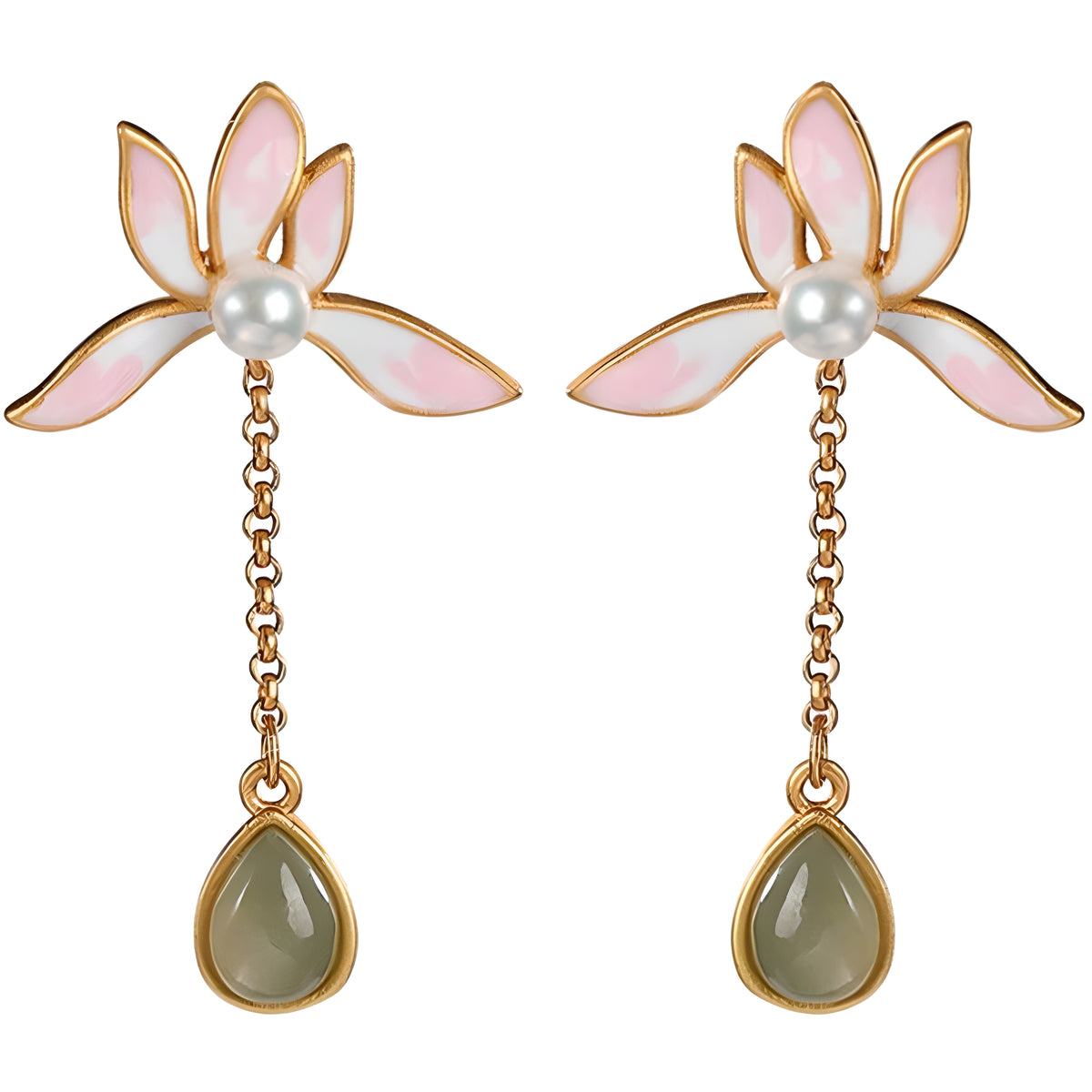 Hetian Jade Lotus Dangle Stud Earrings