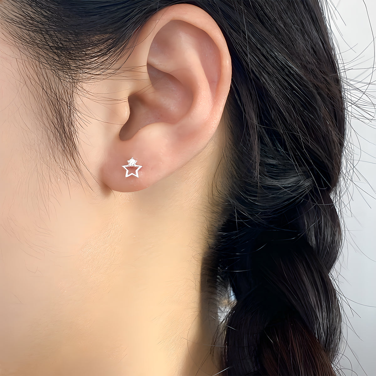 Hollow Pentagram Star Single Stone Stud Earrings S999 Sterling Silver