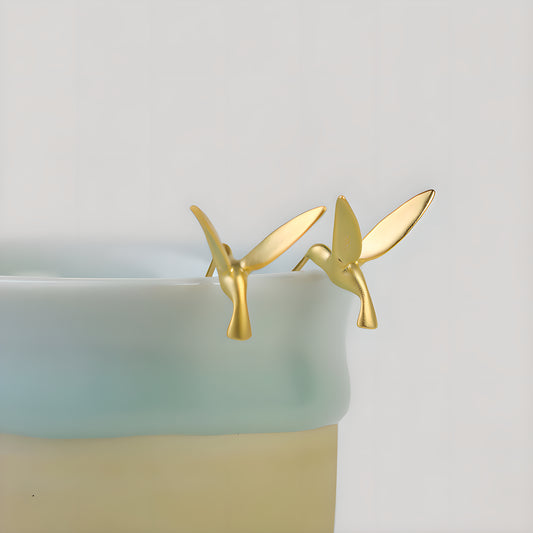 Hummingbird Bird Stud Earrings S925 Sterling Silver Minimalist Elegant