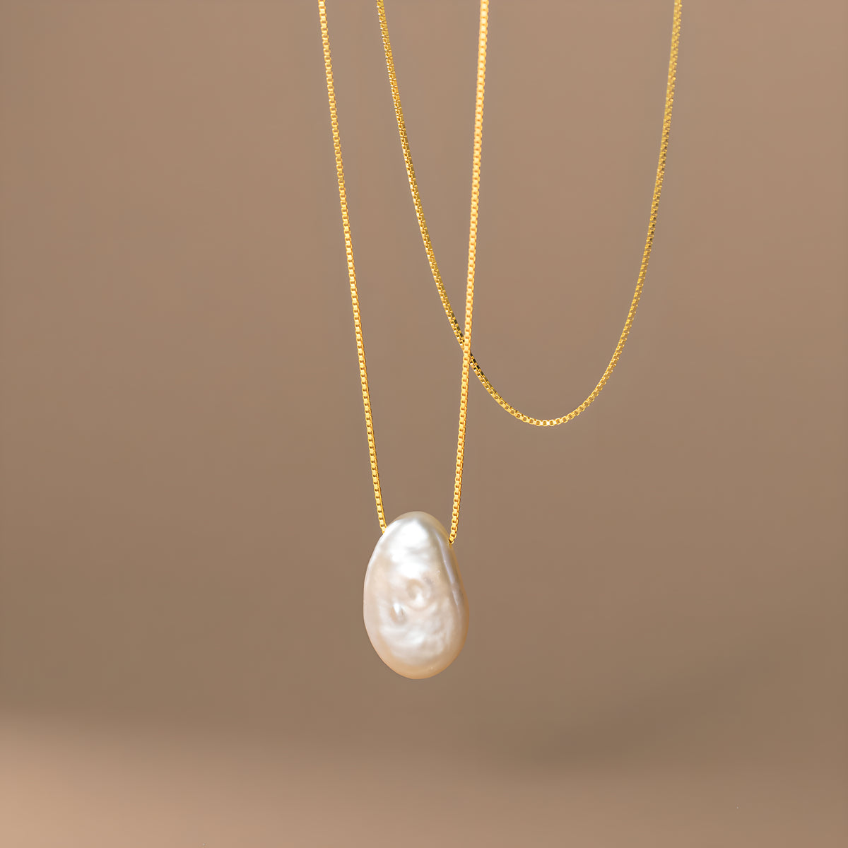 Irregular Flat Pearl Necklace in Gold S925 Sterling Silver Minimalist Design