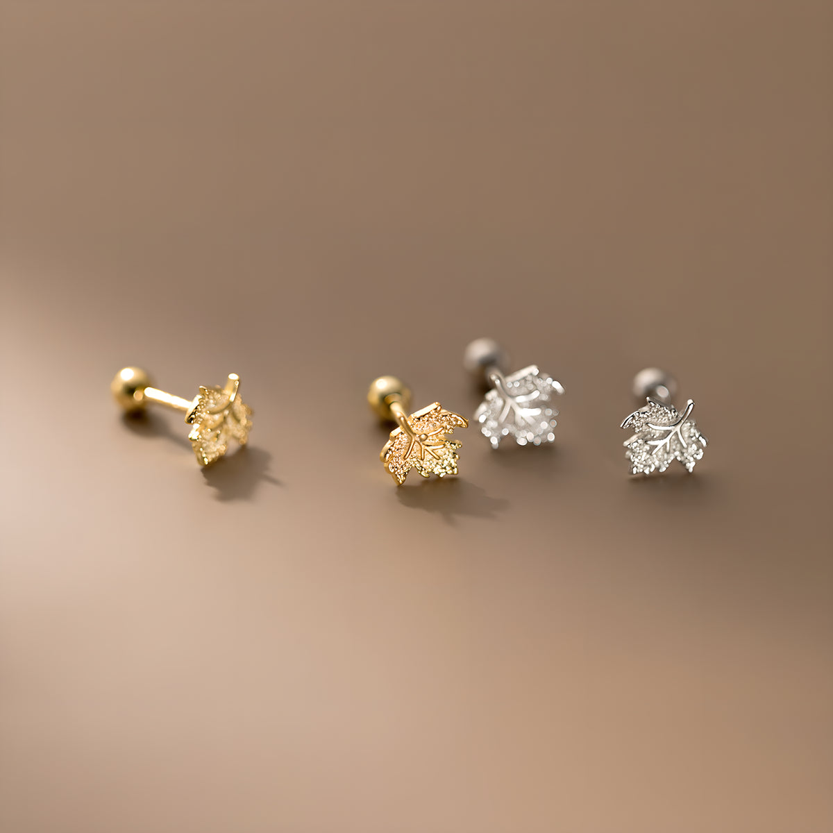 Maple Leaf Threaded Stud Earrings in S925 Sterling Silver with Screw Back