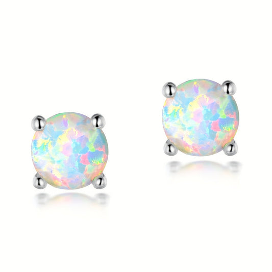 Minimalist Round Opal Stud Earrings