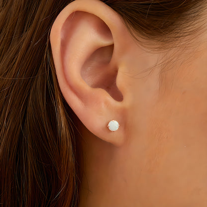 Minimalist Round Opal Stud Earrings
