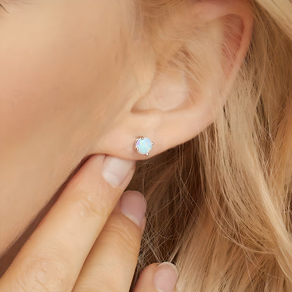 Minimalist Round Opal Stud Earrings