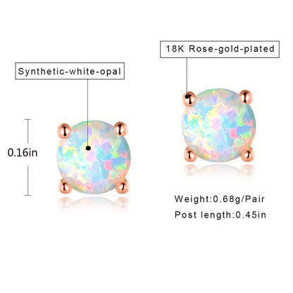 Minimalist Round Opal Stud Earrings