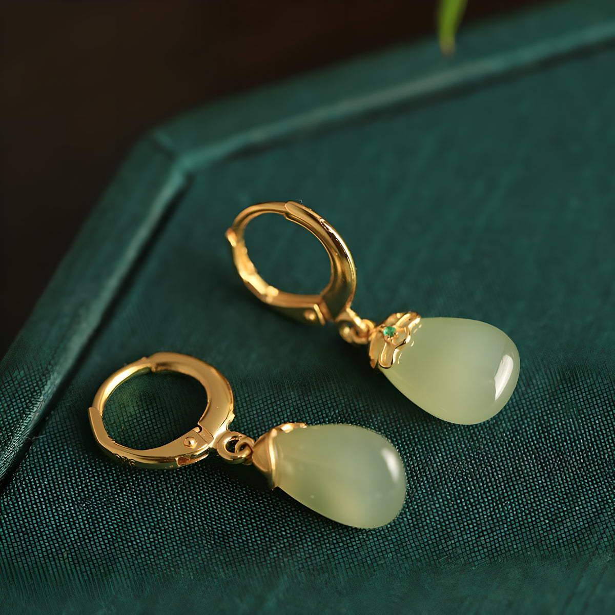 Natural Hetian Jade Water Drop Hoop Earrings