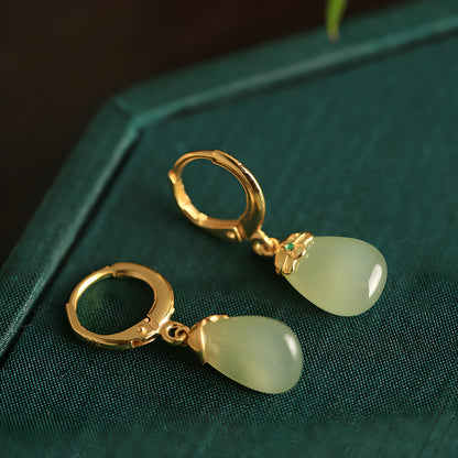 Natural Hetian Jade Water Drop Hoop Earrings