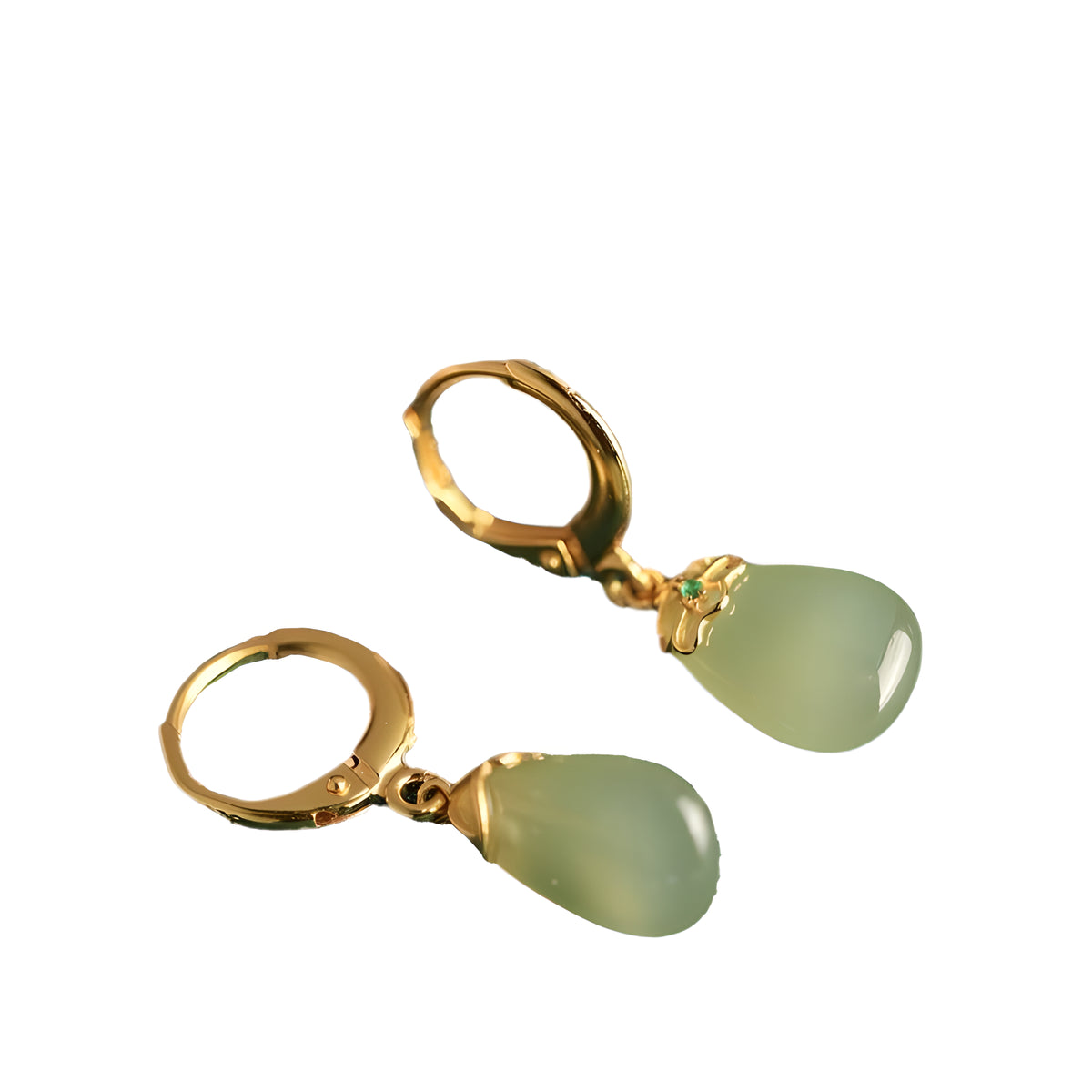 Natural Hetian Jade Water Drop Hoop Earrings