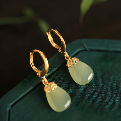 Natural Hetian Jade Water Drop Hoop Earrings