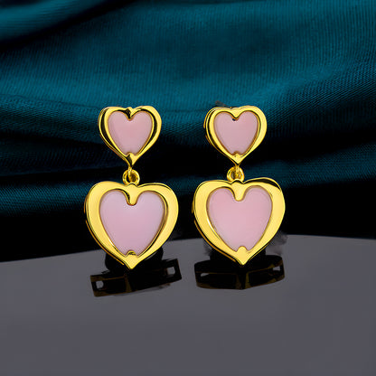 Natural Queen Shell Heart Stud Earrings 18K Gold Plated