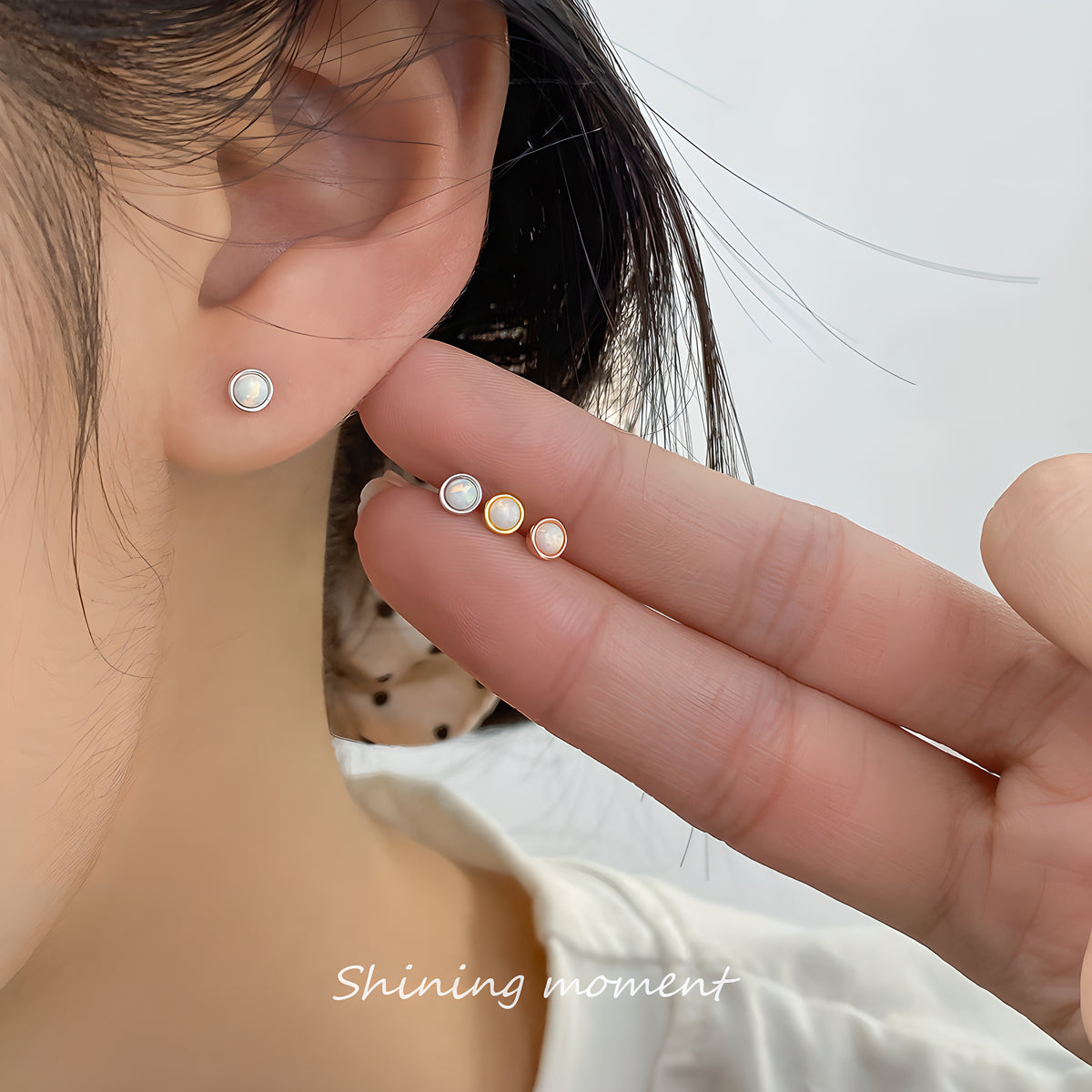 Opal Geometric Screw Back Stud Earrings in S925 Sterling Silver