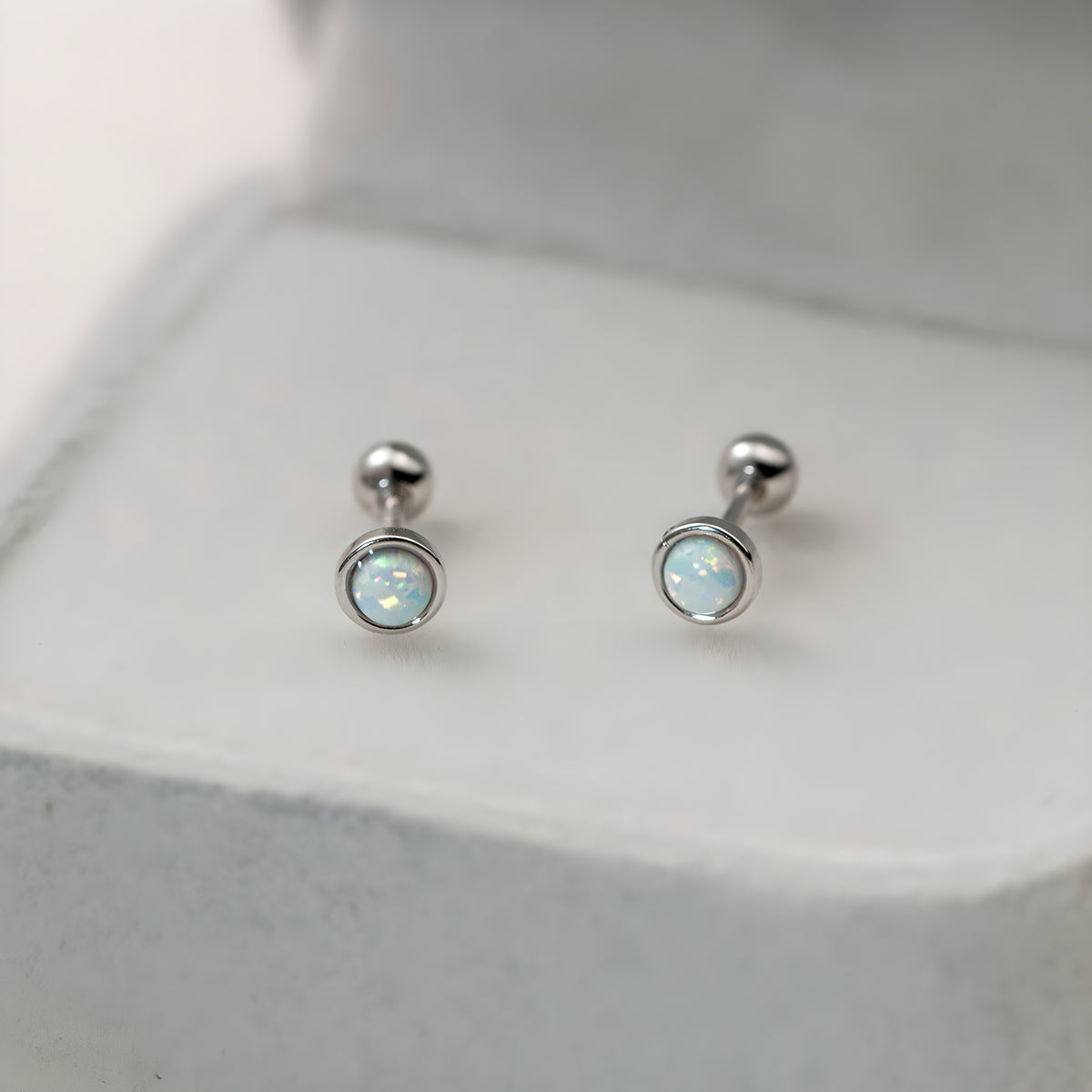 Opal Geometric Screw Back Stud Earrings in S925 Sterling Silver