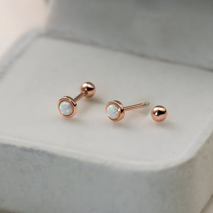 Opal Geometric Screw Back Stud Earrings in S925 Sterling Silver