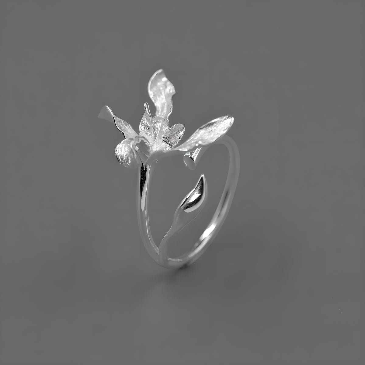 Orchid Floral Adjustable Ring S925 Sterling Silver Chinese Style