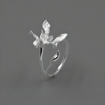 Orchid Floral Adjustable Ring S925 Sterling Silver Chinese Style