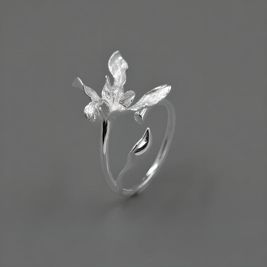 Orchid Floral Adjustable Ring S925 Sterling Silver Chinese Style