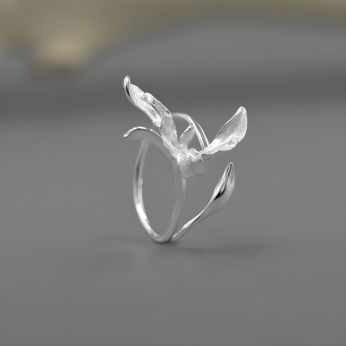 Orchid Floral Adjustable Ring S925 Sterling Silver Chinese Style