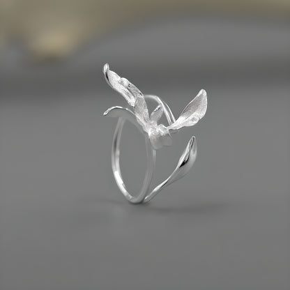 Orchid Floral Adjustable Ring S925 Sterling Silver Chinese Style