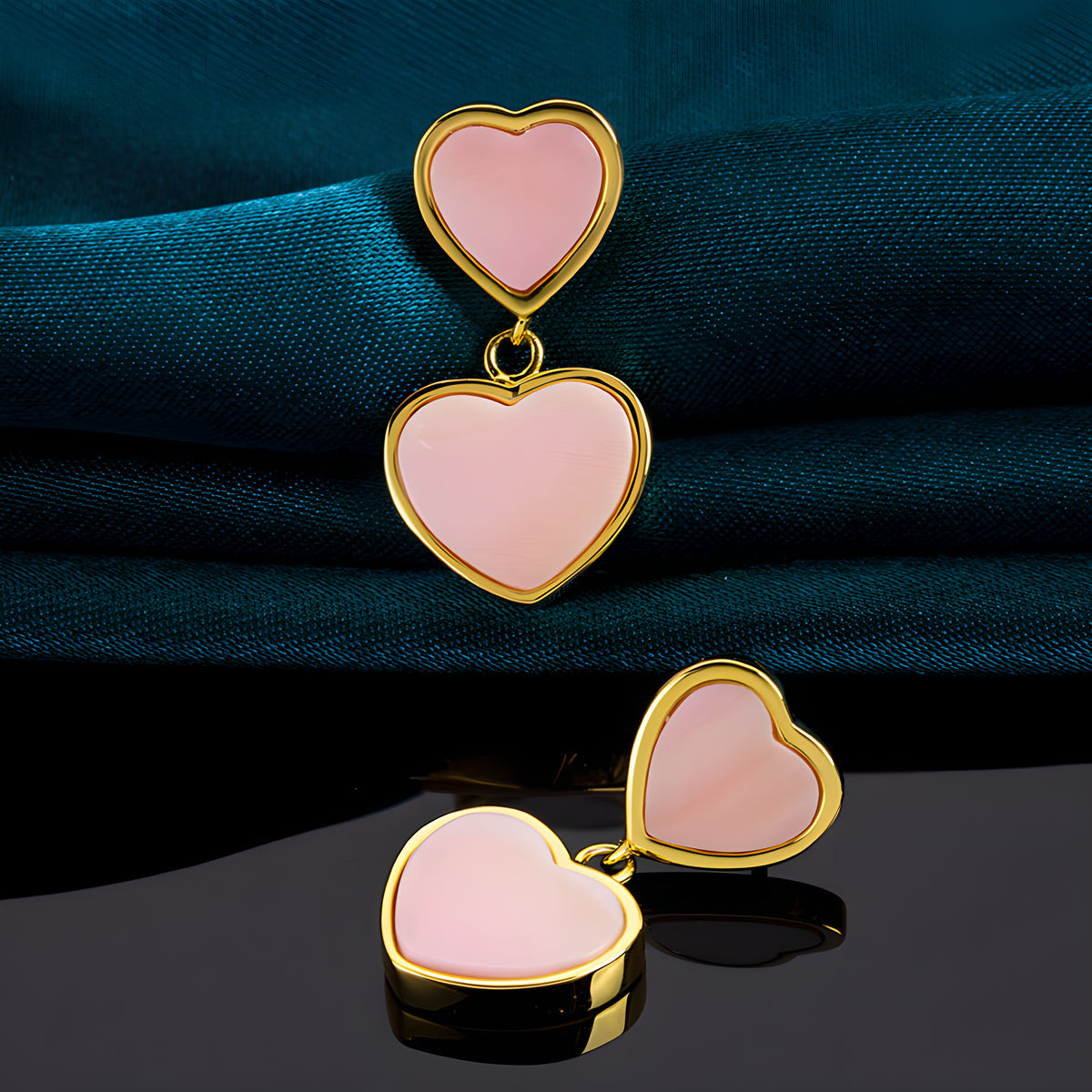 Pink Natural Queen's Shell Heart Dangle Earrings