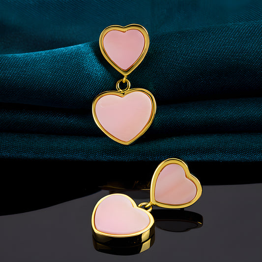 Pink Natural Queen's Shell Heart Dangle Earrings