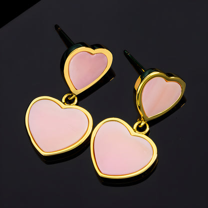 Pink Natural Queen's Shell Heart Dangle Earrings