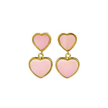 Pink Natural Queen's Shell Heart Dangle Earrings