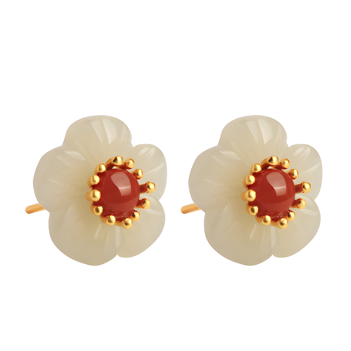 Plum Blossom Jade Agate Sterling Silver Stud Earrings
