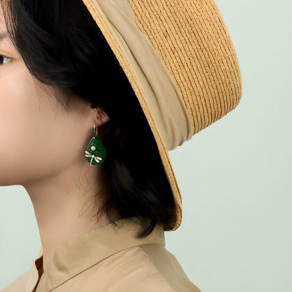 Poetic Dragonfly Pearl & Jadeite Teardrop Earrings