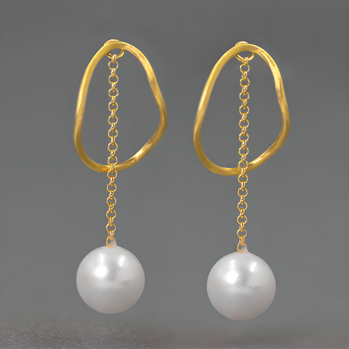 Geometric Pearl Hoop Earrings 925 Sterling Silver