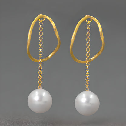 Geometric Pearl Hoop Earrings 925 Sterling Silver