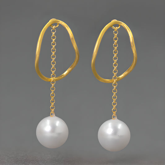 Geometric Pearl Hoop Earrings 925 Sterling Silver