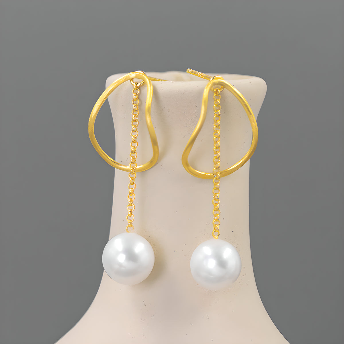 Geometric Pearl Hoop Earrings 925 Sterling Silver