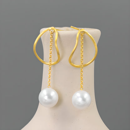 Geometric Pearl Hoop Earrings 925 Sterling Silver