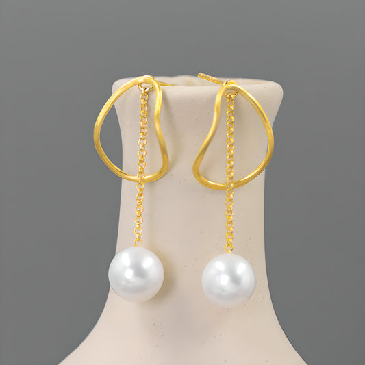 Geometric Pearl Hoop Earrings 925 Sterling Silver