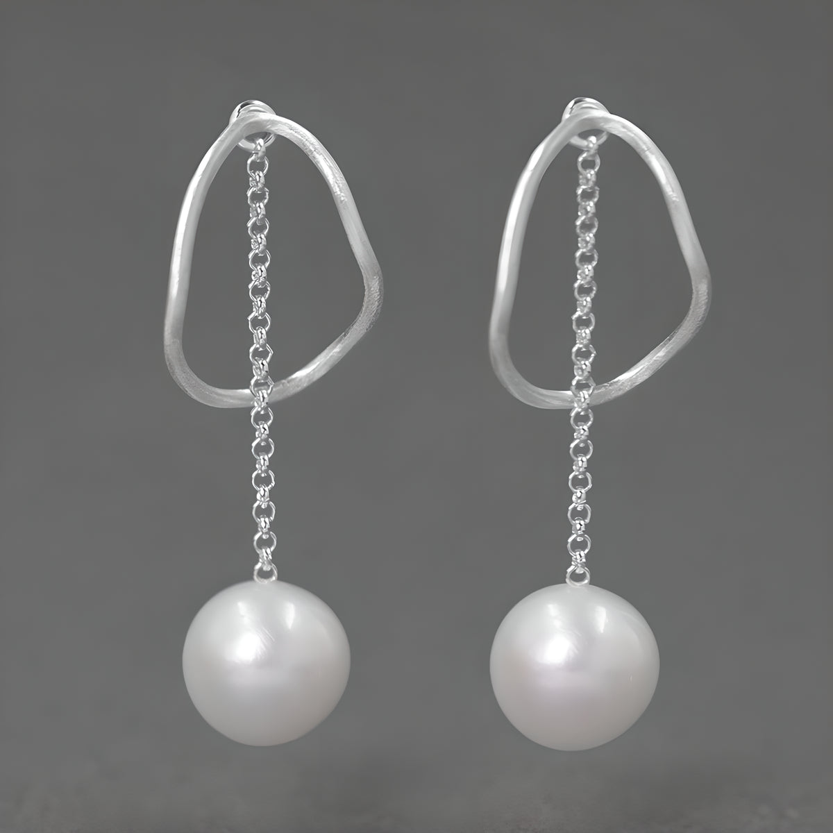 Geometric Pearl Hoop Earrings 925 Sterling Silver