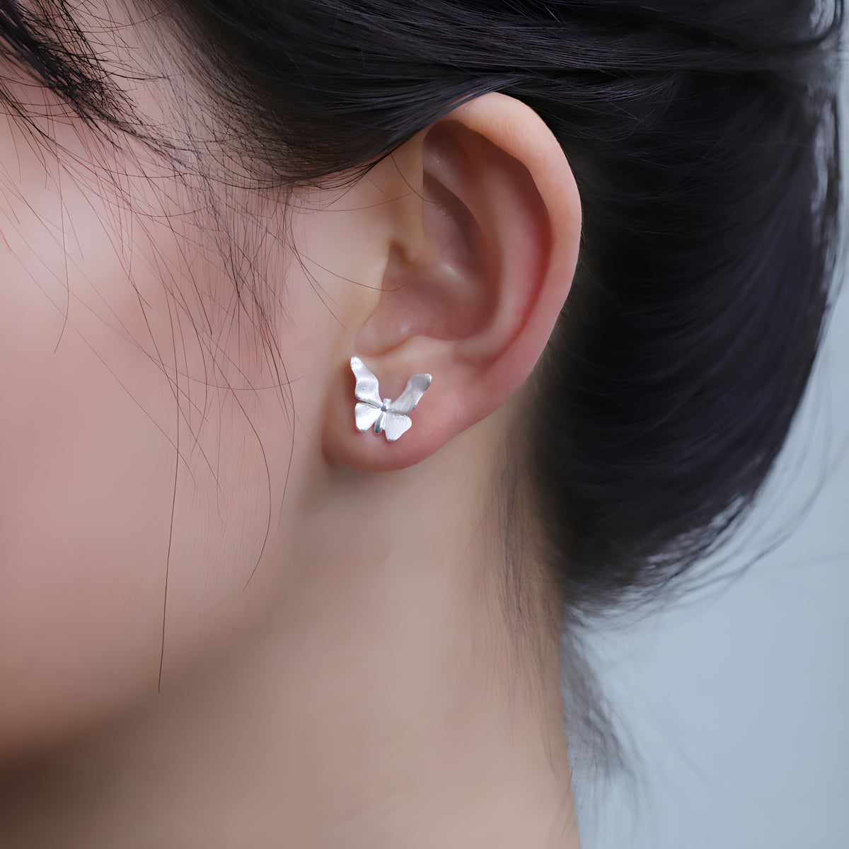 Butterfly Stud Earrings S925 Sterling Silver Natural Fresh Cute Style