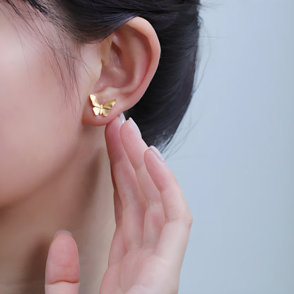 Butterfly Stud Earrings S925 Sterling Silver Natural Fresh Cute Style