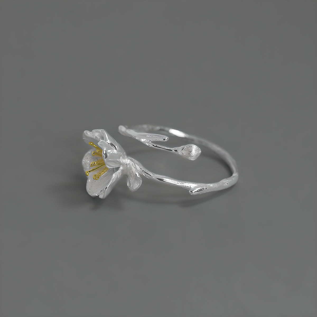 Adjustable S925 Sterling Silver Haitang Flower Open Ring Literary Vintage Style