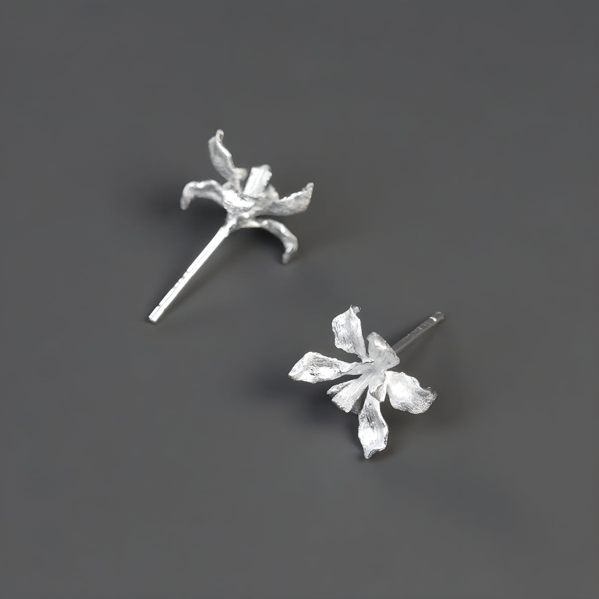 Iris Flower Artistic Earrings 925 Sterling Silver