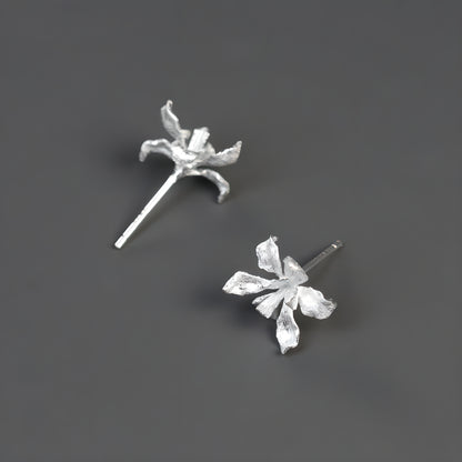 Iris Flower Artistic Earrings 925 Sterling Silver