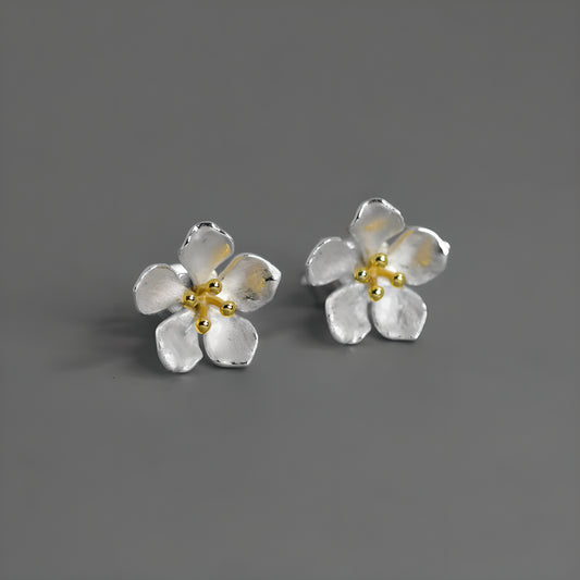 Peach Blossom Sterling Silver Floral Earrings