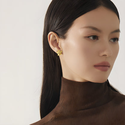 Peach Blossom Sterling Silver Floral Earrings