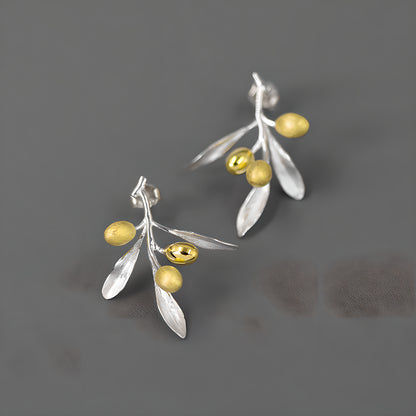 Olive Branch Floral Silver Earrings Artistic Design
