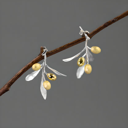 Olive Branch Floral Silver Earrings Artistic Design