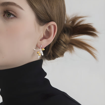 Olive Branch Floral Silver Earrings Artistic Design