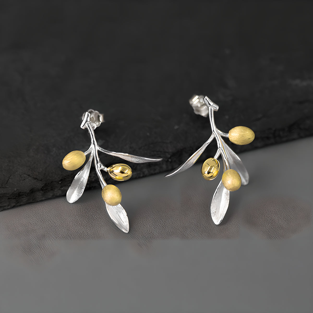 Olive Branch Floral Silver Earrings Artistic Design